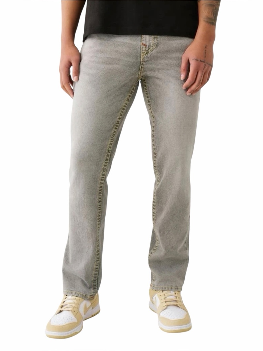 True Religion Geno Relaxed Slim Big T Flap Jeans Mens 29 x 30 Gray Tapered Denim